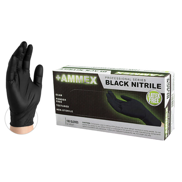 AMMEX Black Nitrile PF Exam Gloves