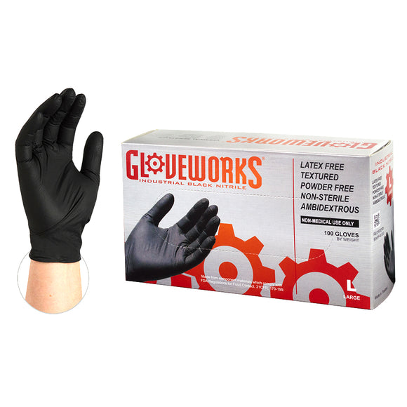 Gloveworks Black Nitrile PF Ind Gloves