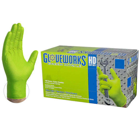 Gloveworks HD Green Nitrile PF Ind Gloves